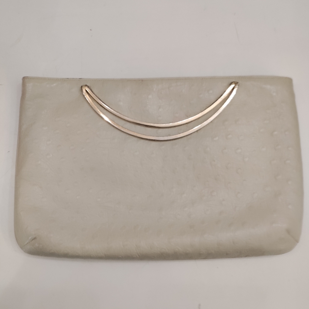 Vintage White Leather Clutch with Gold Handles